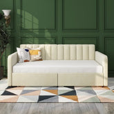 Bellemave® Twin Size Upholstered Daybed with 2 Drawers and Ribbed Tufted Backrest - Bellemave